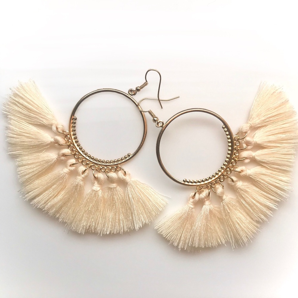 “Arriba!” Tassel Fringe Boho Party Hoop Earrings - Picture 2 of 16